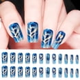 thumbnail image 2 of RAGUPEL 24Pcs Gold Curve Line Press on Nails Sea Acrylic Fake Nail Glossy Blue Gradient Medium Square False Nails Love Heart Stick on Fingernails Seaweed Gel Glue on Nail for Women Girls, 2 of 7