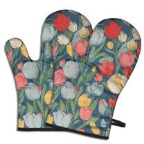 Cute Oven Mitts,Pioneer Flower Floral Print Pattern Oven Mitt 2-Pack Set,Kitchen Gloves for Oven,Heat Resistant Oven Mitts 7.7"x12"