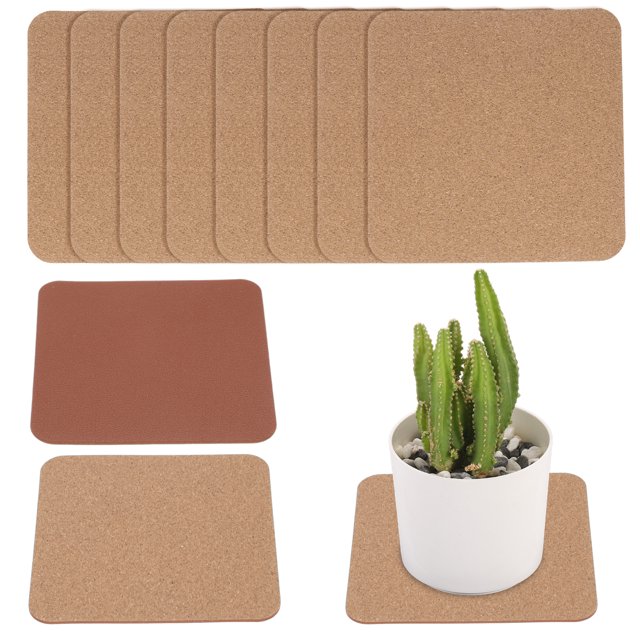 10 piezas de posavasos de corcho para plantas, almohadillas de corcho cuadradas de 4 pulgadas, posavasos de corcho marrón