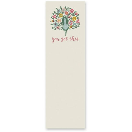 You Got This List Notepad with Floral Peacock Design | 9.5" x 2.75" | Holds to Fridge with Strong Magnet