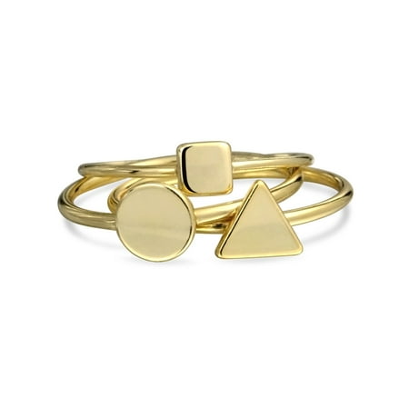 3 Set Minimalist Geometric Pyramid Circle 14K Gold Plated Sterling Silver Midi Knuckle Stackable Ring 1MM Band For Teen