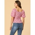 thumbnail image 4 of Blusa Floral Estilo Campesino Allegra K Con Mangas Abullonadas Y Cuello En Forma De Corazón Rosa M, 4 of 4