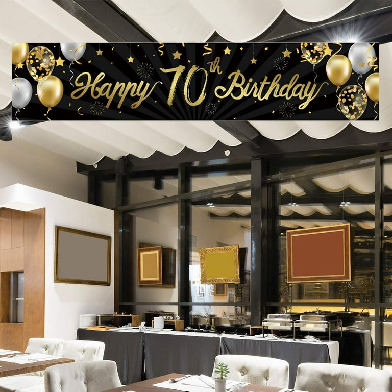 Happy 70th Birthday Banner Sign Gold Glitter 70 Years Party Decorations Supplies Anniversary Celebration Backdrop