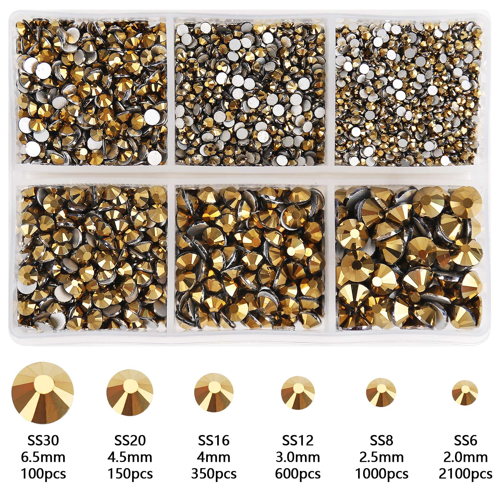Gold RHINESTONES 2mm, 3mm, 4mm, 5mm, 6mm, flat back, ss6, ss10, ss16, ss20,  ss30, bulk, embellishments, faceted, #1216