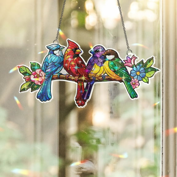 Lotusprinthandmade Bird on Branch Custom Shape Star Hologram Ornament 3.5in, Bird Lovers Gifts Valentines' Day, Birthday, bird lovers hologram ornament gift