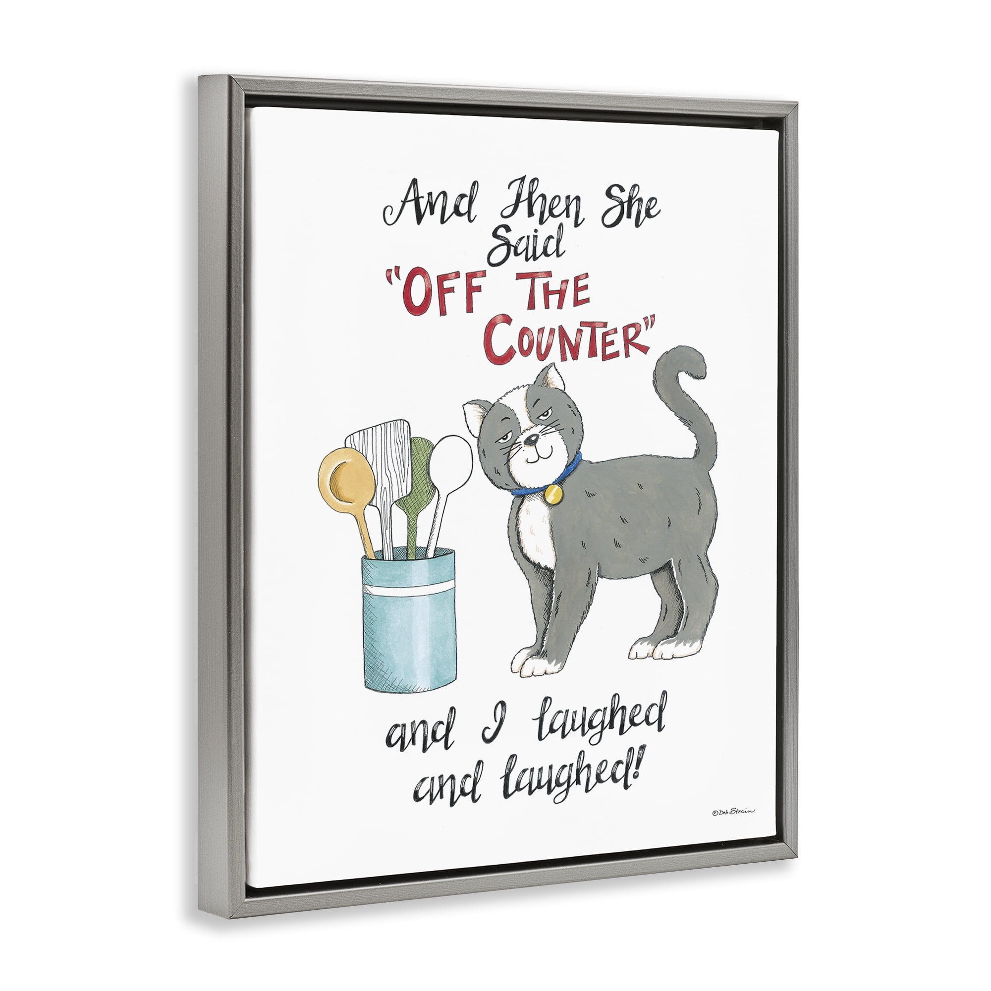 Stupell Industries Sassy Cat Humor Saying Animals Painting Gray Floater Framed Canvas Art Print Wall Art, 17 x 21