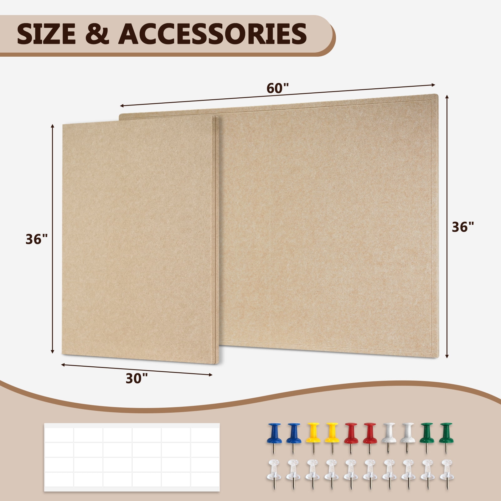 60"x36" Beige Large Bulletin Board Decorative Foldable Felt Pin Board Square Felt Wall Tiles Photo Display Board for Wall Cork Boards DIY Vision Board with Self-Adhesive Tape Home School Office Decor