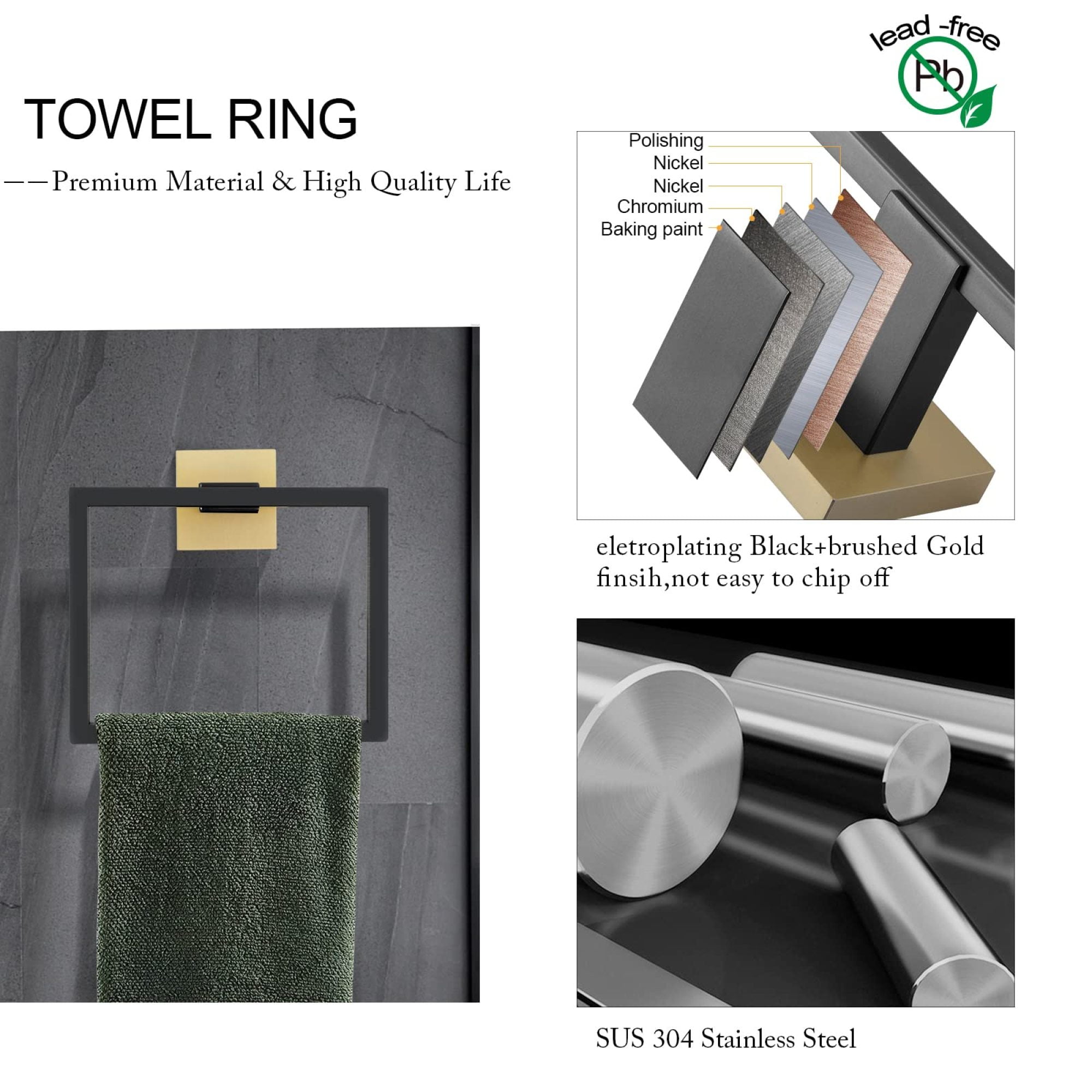 5 Pieces Bathroom Hardware Accessories Set Towel Bar Set Wall Mounted