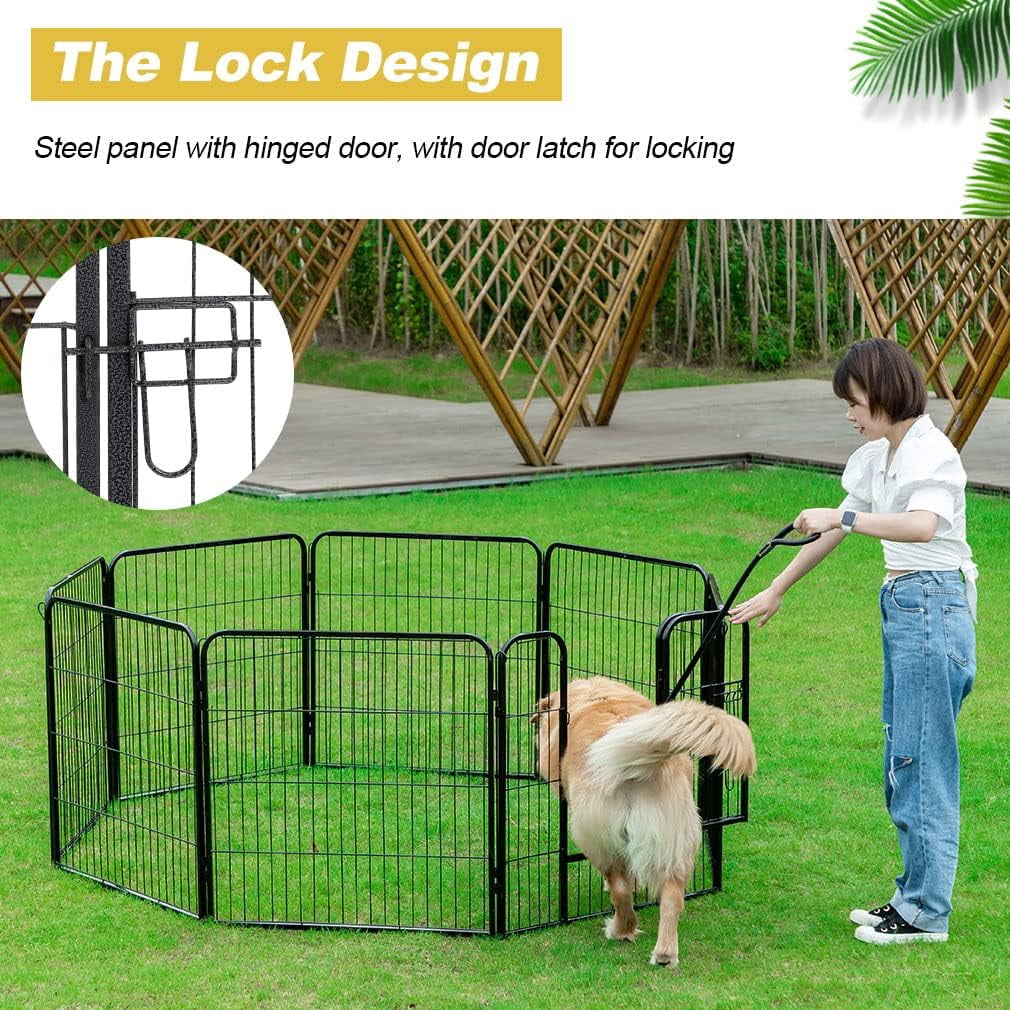 CL.HPAHKL Dog Playpen Indoor Outdoor, 8 Panels 40" Height Metal Puppy Playpen Pet Playpen with Door for Small/Medium/Large Dogs Exercise Pen, Dog Pen Dog Fence for Garden, Yard, RV Camping