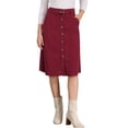 thumbnail image 1 of Falda de pana de mujer Inspire Chic, de cintura alta, con botones en la parte delantera, con cinturón, midi, color rojo vino, talla XL, 1 of 6