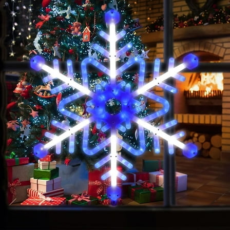 Christmas Light Motif,29 inch 288 LED Snowflake Meteor for Christmas,Party,Festival,Window,Home(Blue)