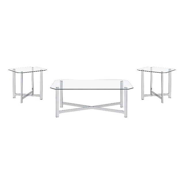 Coaster Cronin 3-piece Tempered Glass Top Metal Base Coffee Table Set in Chrome