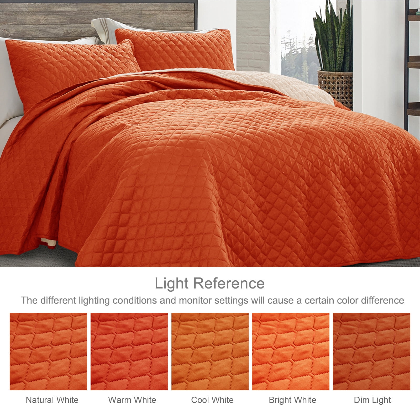 Exclusivo Mezcla Queen Quilt Set, 3-Piece Lightweight Queen Quilts Soft Bedspreads Bed Coverlets, Burnt Orange, 90"x96"