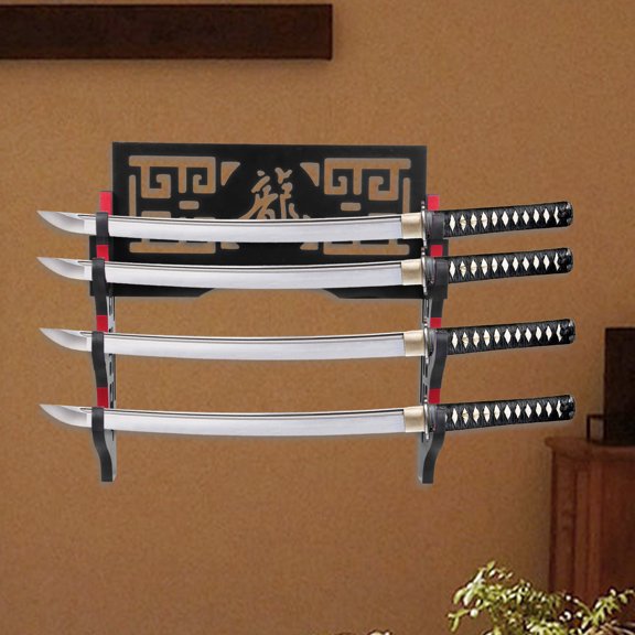 Wooden Sword Stand 2/4 Layer Wall Mounted Samurai Sword Display Rack Easy Install for Home Living Room Bedroom Study Office