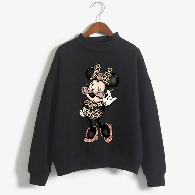 Sudaderas con capucha navideñas de cuello alto, sudadera de dibujos animados Kawaii de Minnie, Sudadera con capucha de Mickey Mouse de Disney, ropa para niña, sudaderas superiores