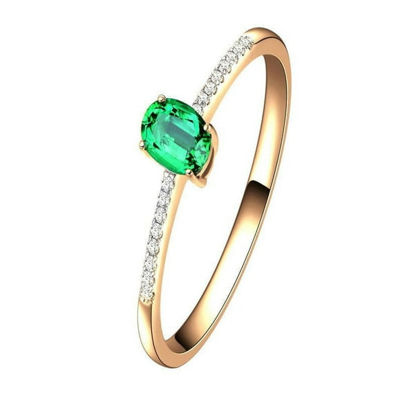 Oval Shape Emerald and Diamond Engagement Ring in 14k Yellow Gold affordable emerald and diamond engagement ring