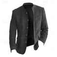 thumbnail image 2 of Domuza Suede Blazer Jacket Men Faux Leather Vintage Casual Button Suit Jackets Fall Winter Trendy Stand Collar Sport Coat with Pockets Dark Gray XL, 2 of 4