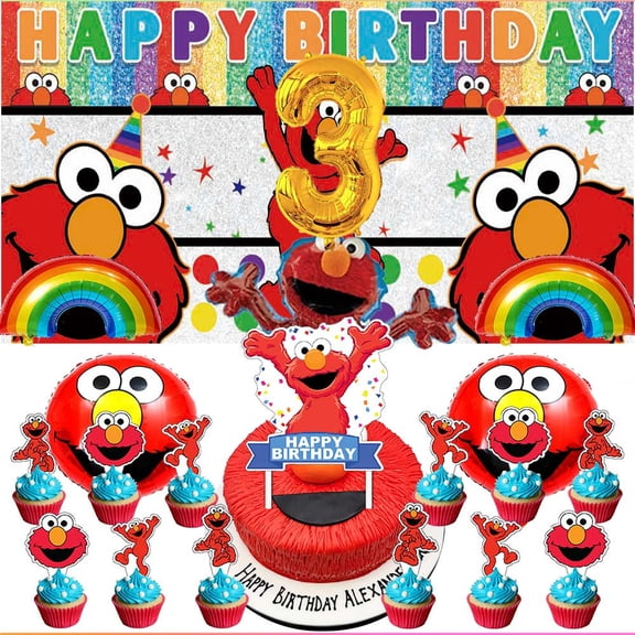 Elmo Party Supplies Decor 3rd Kit Balloons Birthday Cake Topper Banner Backdrop Decorations