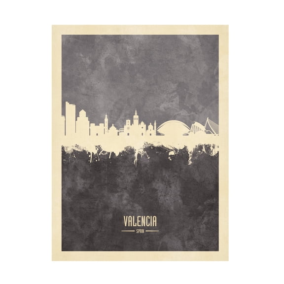 Michael Tompsett 'Valencia Spain Skyline Gray' Canvas Art