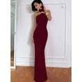 thumbnail image 3 of Women Halter High Neck Sleeveless Back Slit Elegant Party Cocktail Wedding Guest Formal Long Dresses Wine Red L, 3 of 8