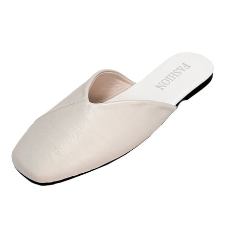 OJSFQUFP Women Shoes Casual Women Fashion Slip On Casual Square Toe Flat Soft Bottom Breathable Shoes Sandals Slippers Comfy House Slippers for Women White 39