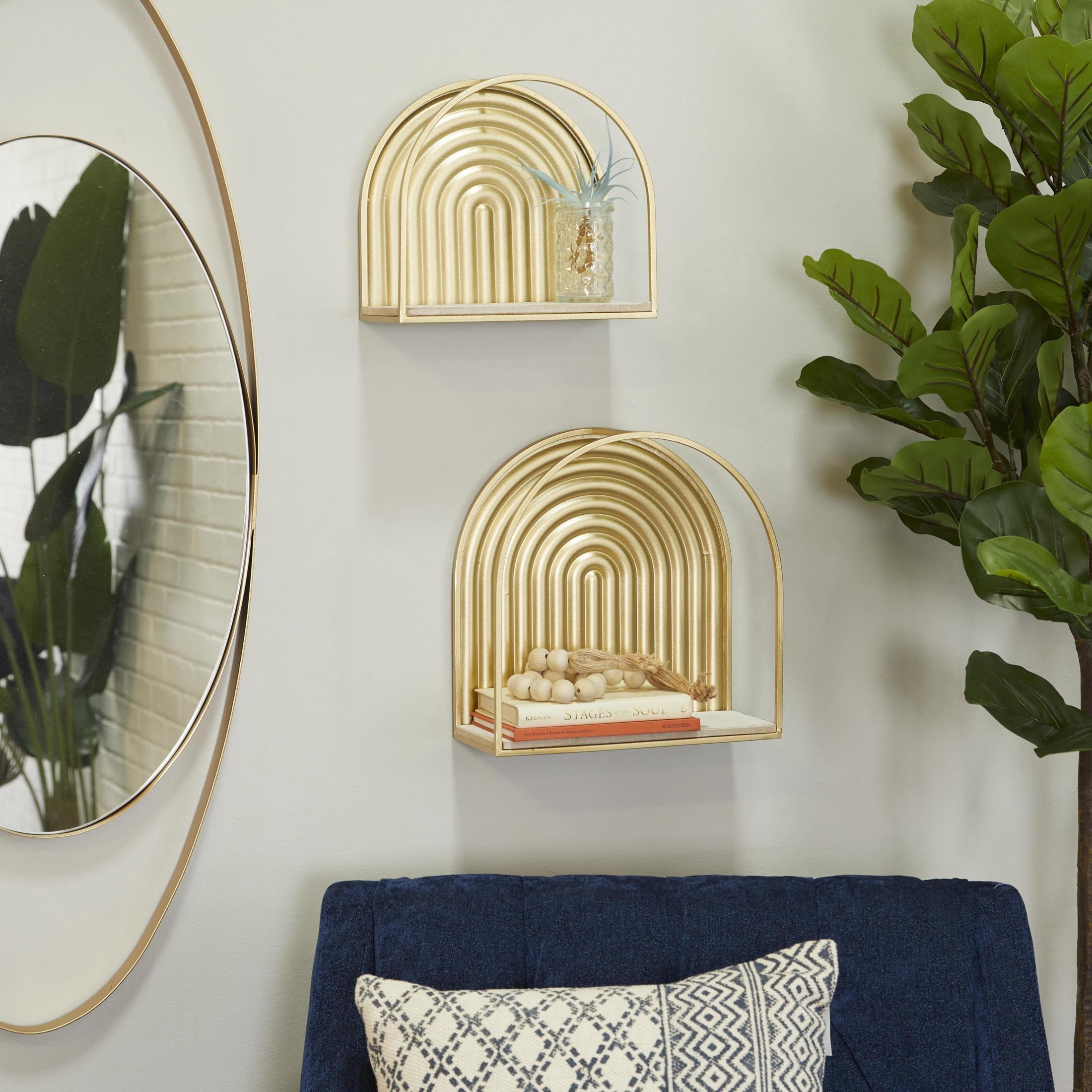 CosmoLiving by Cosmopolitan 12", 11"W Arched 2-Tier Gold Wall Shelf (2 Count)