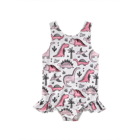

EYIIYE Summer Toddler Baby Kid Girls Dinosaur One Piece Ruffle Swimsuit Swimwear 1-5 Years