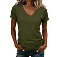 thumbnail image 2 of Women's Classic Fit T Shirts Short Sleeve V Neck Casual Tee Shirt Summer Tops Army Green M, 2 of 5