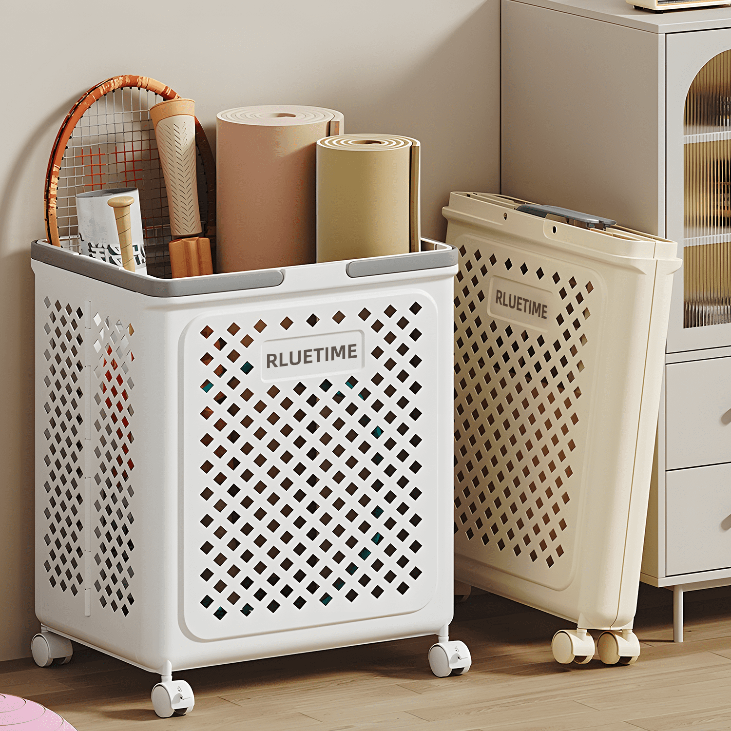 RLUETIME Collapsible Laundry Basket,Large Clothes Hamper with Wheels, Rolling Laundry Cart for Laundry Room Organization