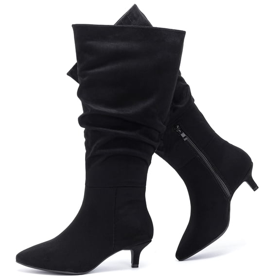 LOVE STEETLY Women's Extra Wide Calf Knee‑High Slouchy Boots, True Wide Width Kitten Heel Plus Size Comfort Boot.