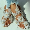 thumbnail image 4 of Kojanyu Womens Sandals Ladies Fashion Casual Floral Pearl Flat Sandals Toe Ring Beach Shoes White 10(41), 4 of 9