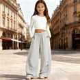 thumbnail image 2 of mgoYE Girls Pants Baggy Sweatpants for Teen Girls Oversized Wide Leg Loose Sweat Pants Elastic High Waist Drawstring Athletic Casual Joggers|Light Gray 6-7 Years, 2 of 6