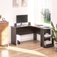 thumbnail image 2 of HOMCOM L-Shaped Desk, Computer Corner Desk, PC Table with 2 Storage Shelves, Home Office Workstation, Brown, 2 of 9