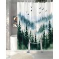 thumbnail image 3 of Split Shower Curtain for Transfer Bench, Ink Green Forest Fabric Shower Curtains for Bathroom, Watercolor Modern Mountain Tub Sliding Transfer Bench Waterproof Bath Curtains 72"x78", 3 of 9