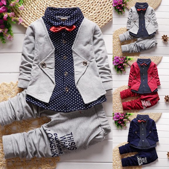 KDFJPTH Toddler Girl Outfits 2Pcs Boy Dress Tuxedo Formal Suits Long Sleeve Shirt Pants Kids Clothing Sets