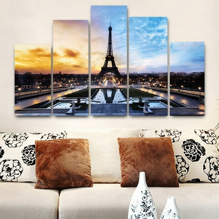 5 in 1 Modern Art Oil Paintings Eiffel Tower Canvas Print Unframed Pictures Home Wall Sticker
