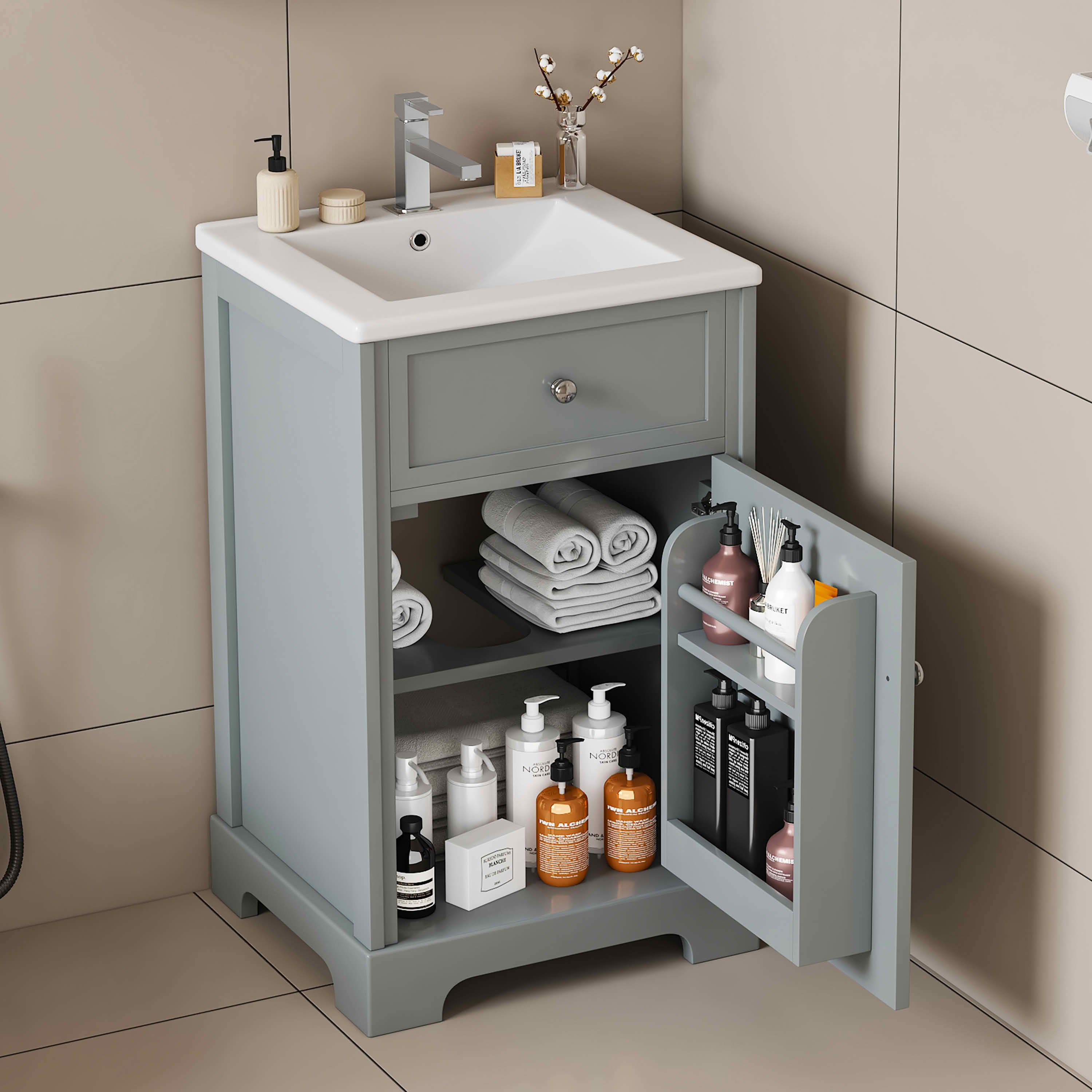 MAYEERTY 20" Bathroom Vanity with Sink Soft Closing Door Storage Rack Adjustable Shelf Gray