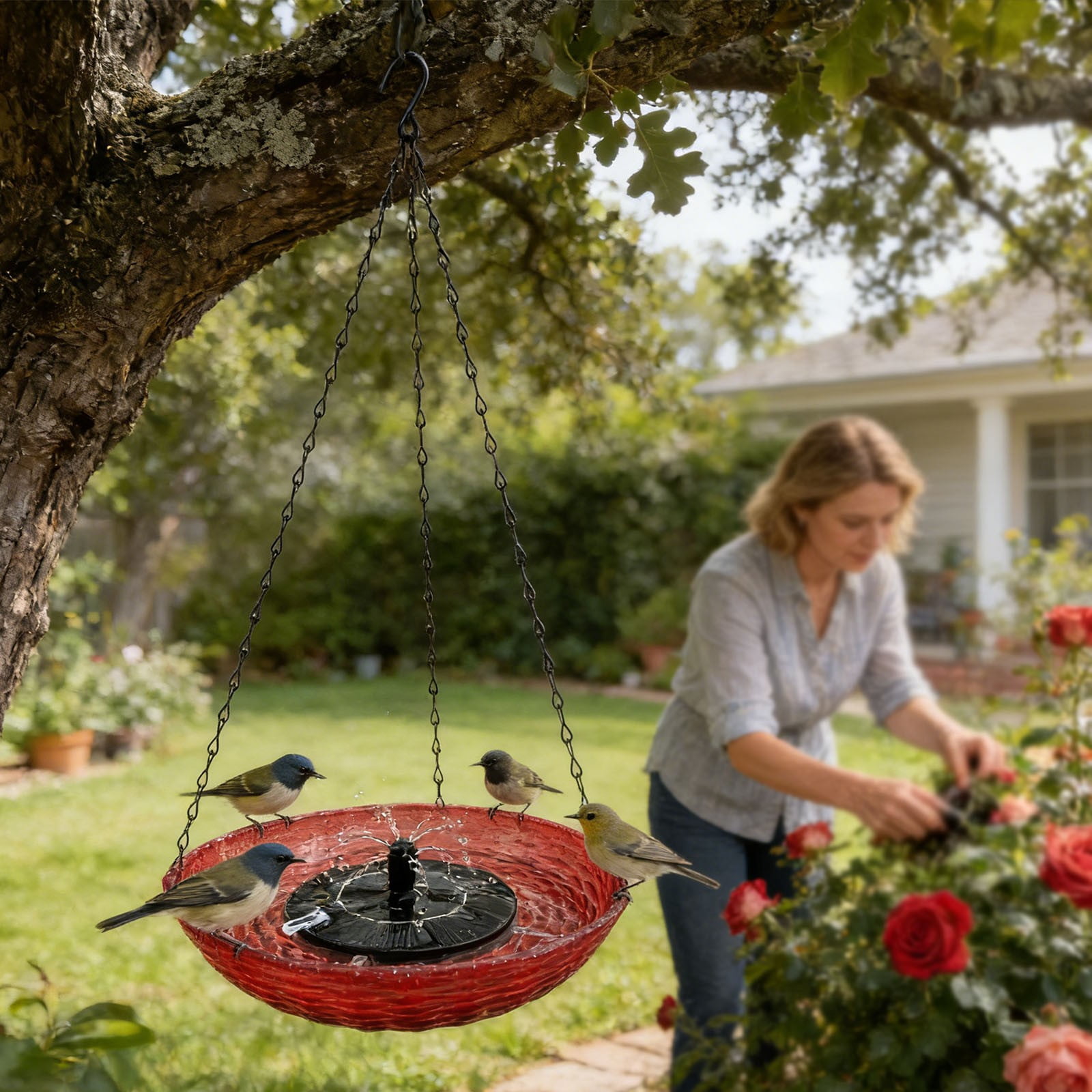 Solar Cascade Hanging Bird Bath Fountain with Solar Powered Pump, Hanging Solar Bird Bath Bowl for Outdoor Garden Backyard Patio Lawn, Wildlife Feeder Bird Feeder for Outdoors