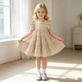 thumbnail image 4 of FhsagQ Robe de Fête à Étages pour Filles avec Manches à Volants et Design Plissé pour l'Été (Kaki Taille 2-3 Ans), 4 of 5
