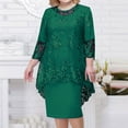 thumbnail image 2 of TMOYZQ Women's Plus Size Lace Tulle Bodycon Midi Dress Round Neck 3/4 Sleeve Elegant Work Office Pencil Dress Cocktail Party Dress Wedding Guest Dresses, 2 of 5