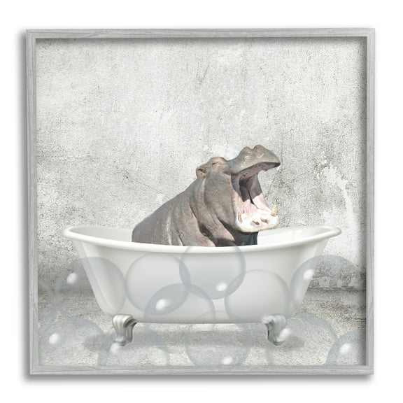 Baby Hippo Bath Time Cute Animal Design Animals & Insects Framed Art Print Wall Art, 17x17