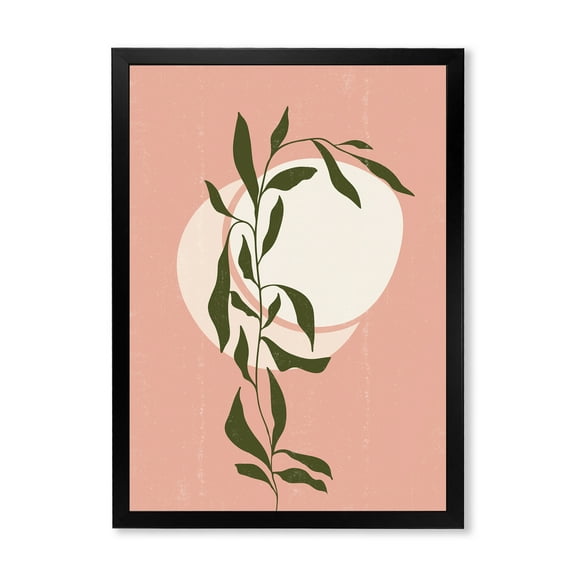 Designart 'Abstract Geometrical Moon and Sun With Leaf VI' Modern Framed Art Print