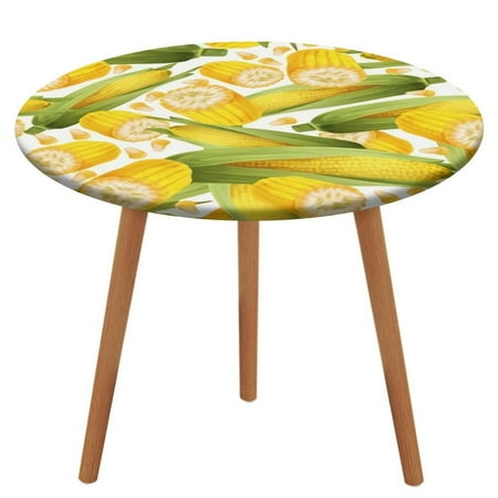 

Bybiment Round Fitted Tablecloth with Elastic Edge Vegetable Organic Food Realistic Yellow Decorative Tablecloth Table Cover 39 Inch