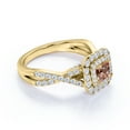 thumbnail image 4 of JeenMata Elegant 1 Carat - Square Cut created morganite - Twisted Band - Pave - Double Halo Engagement Ring - 18K Yellow Gold over Silver, 4 of 6