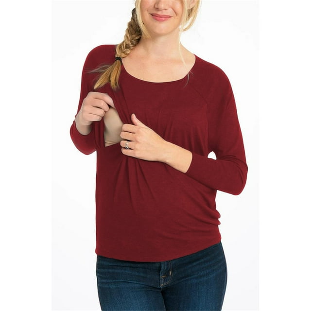 Cameland T-Shirts de Maternité pour Femmes à Manches Longues Automne Hiver Allaitement Hauts Grossesse Décontractés Col Rond T-Shirt