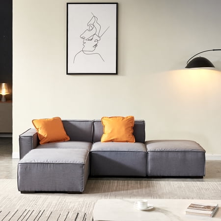 Holaki 4 Seat Modular Sectional Fabric Sofa for Apartment, Grey