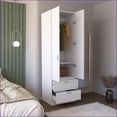thumbnail image 3 of Chests & Wardrobes, Modern White 76.8"H Armoire Wardrobe with Hanging Rod, 2 Drawers, 1 Shelf | White | Engineered Wood, 3 of 8