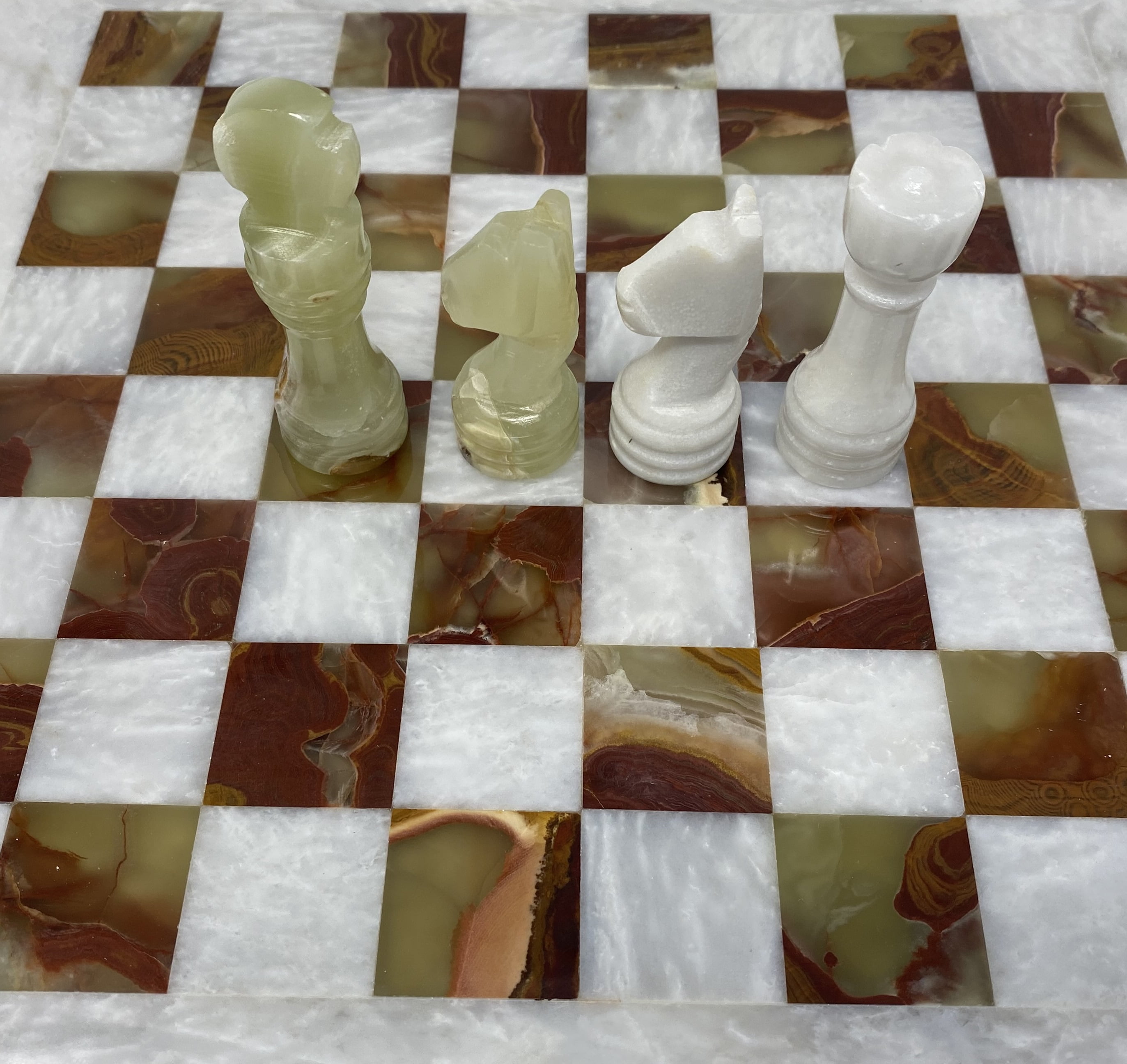 NSA 12 inch Handmade White and Green Onyx Full Marble Chess