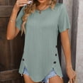 thumbnail image 5 of Olyvenn 2025 Summer New Women's Round Neck Jacquard Tops Irregular Hem Blouse Short Sleeve Buttons Casual T-shirt Army Green L, 5 of 5