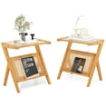 thumbnail image 1 of Gymax 2 Pieces Boho End Table with Magazine Rack Versatile Bamboo Bedside Table w/ Rattan Shelf Natural, 1 of 10